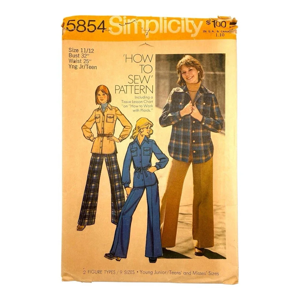 VTG 1973 Simplicity Sewing Pattern Junior Teen Shirt-Jacket & Pants 11/12 #5854